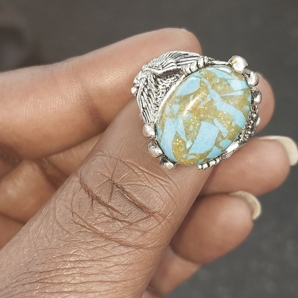 Vintage European and American Retro turquoise Gemstone Unisex ring sz 8 For Adul - Picture 3 of 5